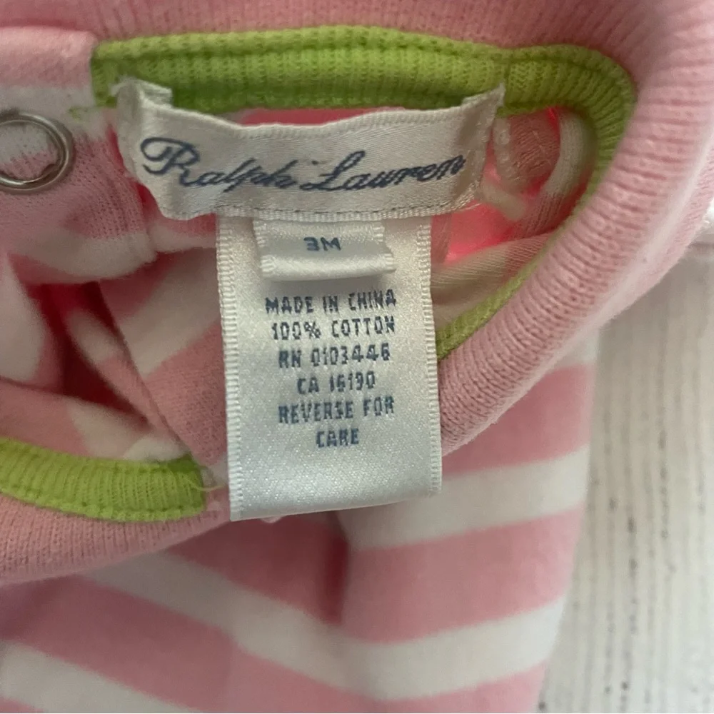Ralph Lauren Pink & White Striped Footed Romper size 3 months